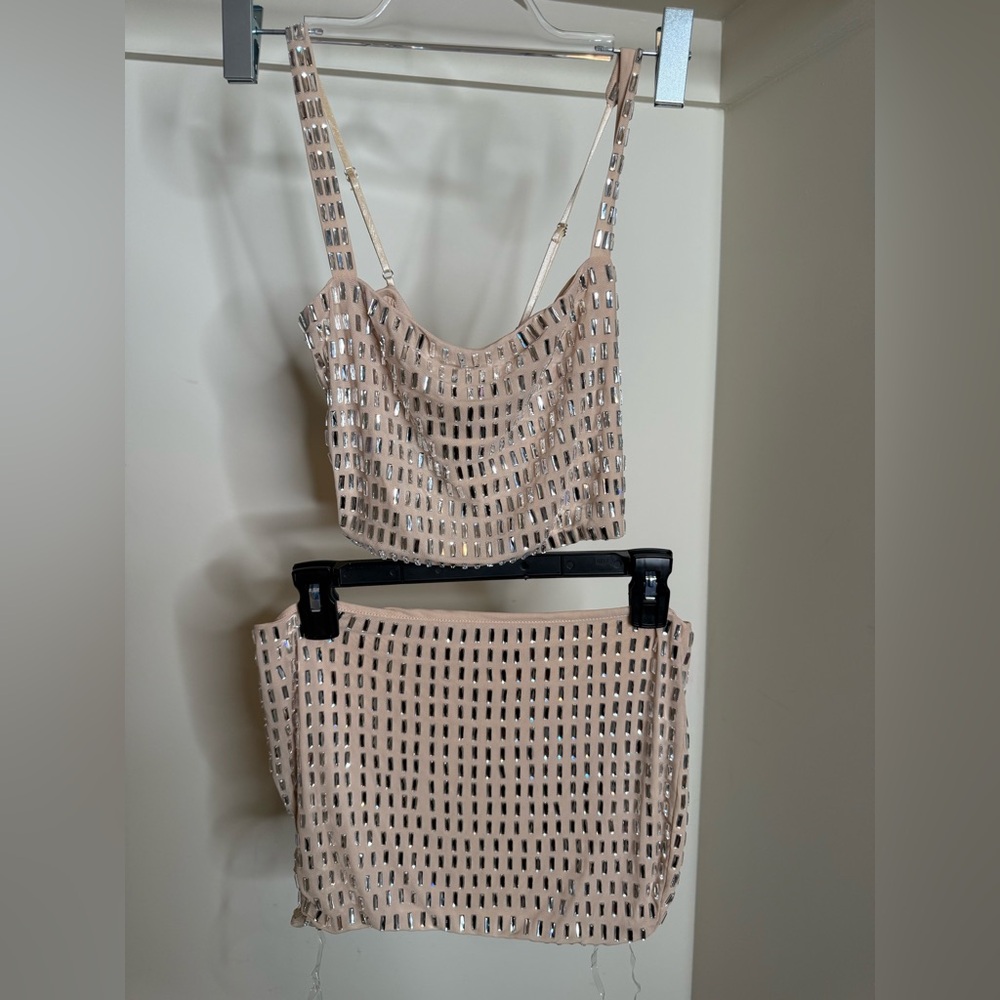 Stylish Beige Two-Piece Set with Silver Accents